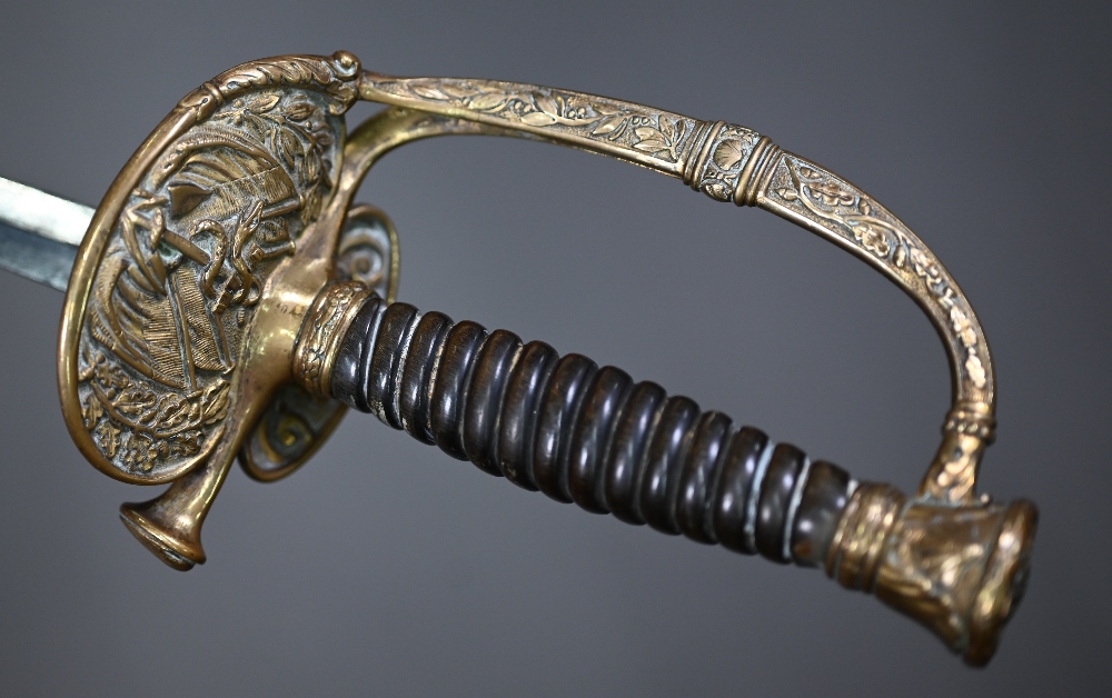 A 19th century officer's court sword, the plain steel blade 77 cm long, with solid cast brass - Image 2 of 3