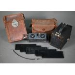 A French stereoscopic camera with Bayer Freres Saphir lenses no 135 c/w six Richard Verascope