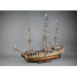 A well-detailed wooden kit scale model of HMS Victory 1806, 74 x 100 cm to/w a model of yacht '