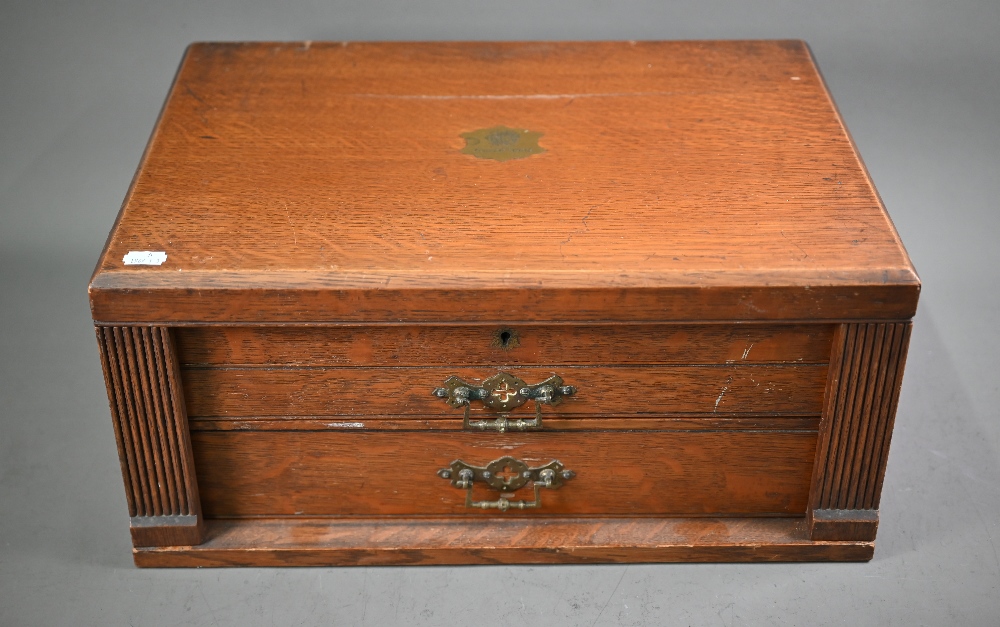Edwardian oak canteen with hinged top and two fitted drawers, 49cm wide (empty) - Image 2 of 5