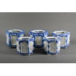 Five late 19th century Japanese Arita/Hirado porcelain blue and white candle lanterns/tealight