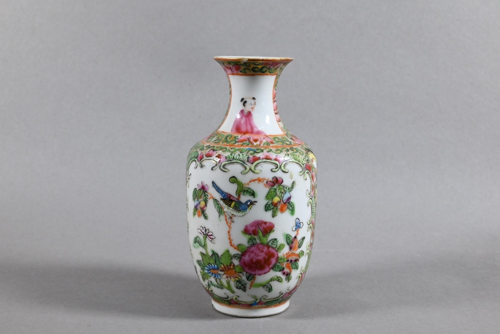 A 19th century Chinese Canton famille rose jug painted in polychrome enamels with birds, butterflies - Image 12 of 24
