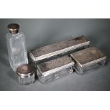 Five Victorian cut glass toilet jars with engraved silver tops (from a toilet-case), Frances