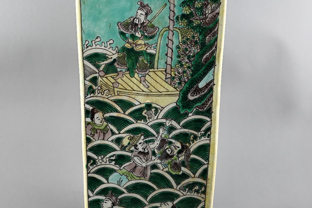 A late 19th or early 20th century Chinese famille verte vase with flared cylindrical neck rising - Image 9 of 14