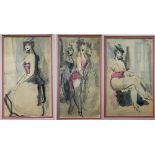 A trio of Russian figurative studies, watercolour, 1933, 27 x 16 cm (one torn) (3)