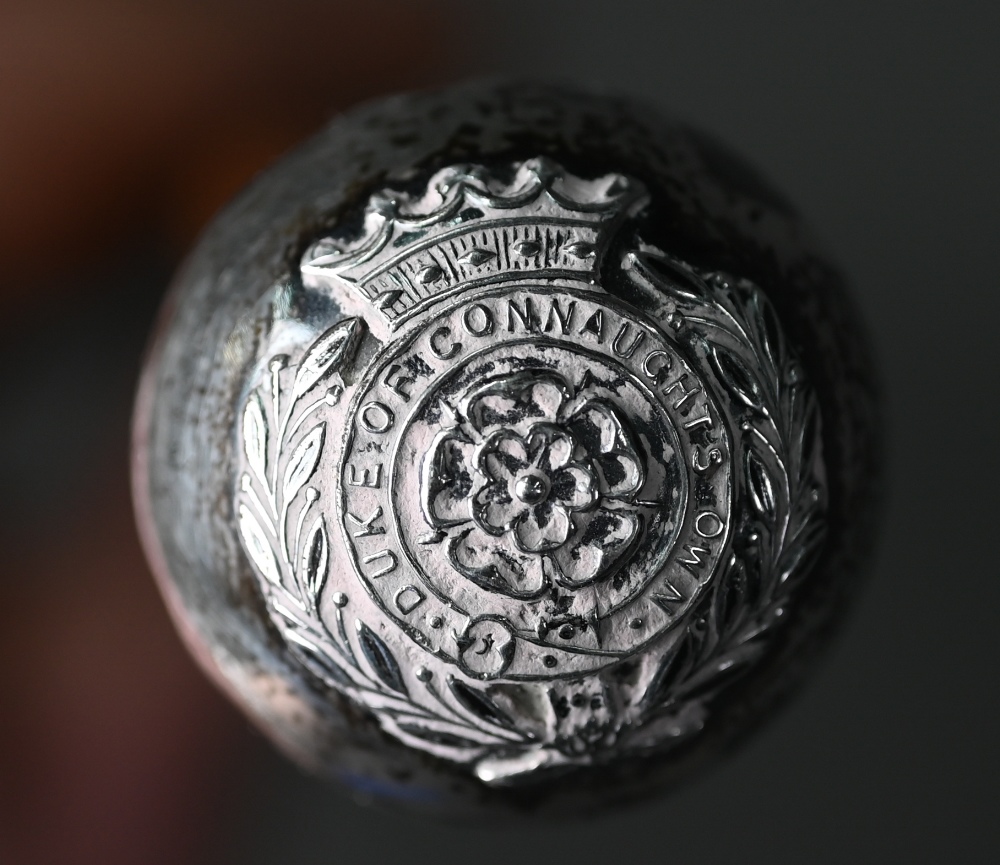 Military interest - A malacca swagger-stick, the silver pommel mounted with Regimental badge of - Image 3 of 3