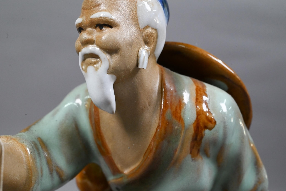 Four 20th century Chinese Shiwan lead-glazed mudmen figures, signed 'Wan Jiang' and three other - Image 16 of 17