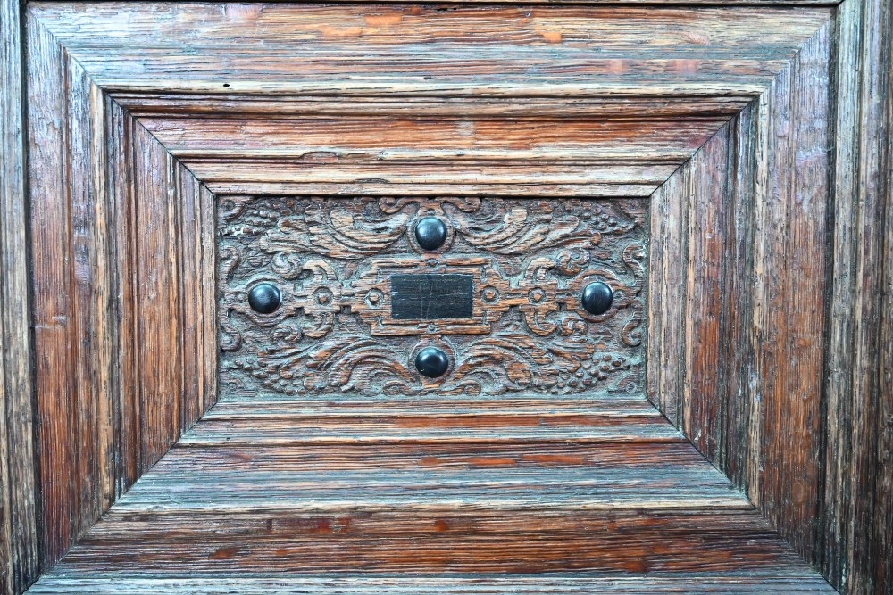 A 17th century jointed oak cupboard, with two moulded panelled doors over a full width drawer, - Image 6 of 10