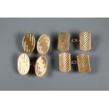 Two pairs of oval and rectangular 9ct yellow gold chain-linked cufflinks, approx 11.4 g (2)