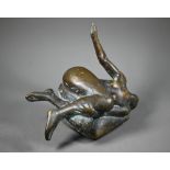 Vladimir Trulov (?) a Russian dark patinated bronze sculpture of a reclining naked female on a