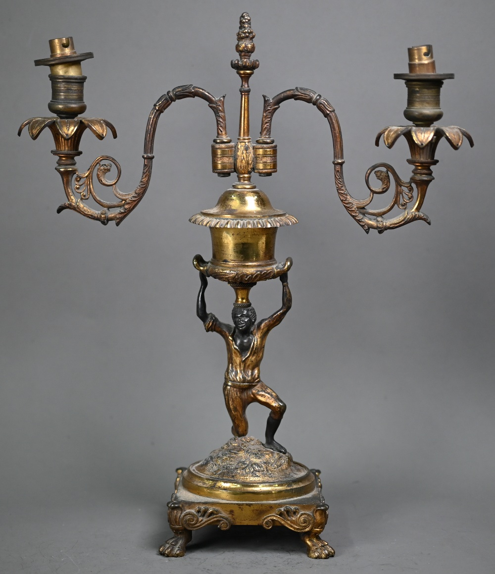 A 19th century ormolu and bronze candelabra, the twin branches raised by a kneeling blackamoor, 39 - Image 2 of 5