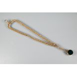 A 9ct yellow gold Albert with swivel and fob attached set cornelian and bloodstone, approx 22 cm