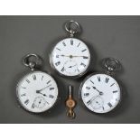 Three silver cased pocket watches, key wind movements by Dent, London No. 27584, London 1973; H.W.