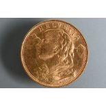 A 1922 Swiss 20 franc gold coin