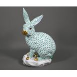 A large Herend seated hare with hand-painted with green scales and gilt nose and feet, no. 5534