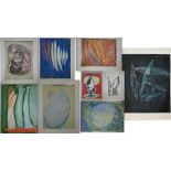 Folio of 20th century Russian school abstract studies in coloured crayon, mostly signed and dated to