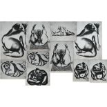 Ten monochrome prints of stylised figures, circa 1987, 39 x 30 cm (10)