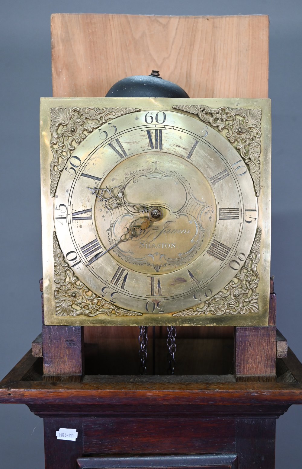 Benjamin James, Shaston, an 18th century oak longcase clock, the 30 hour movement with engraved - Image 3 of 6