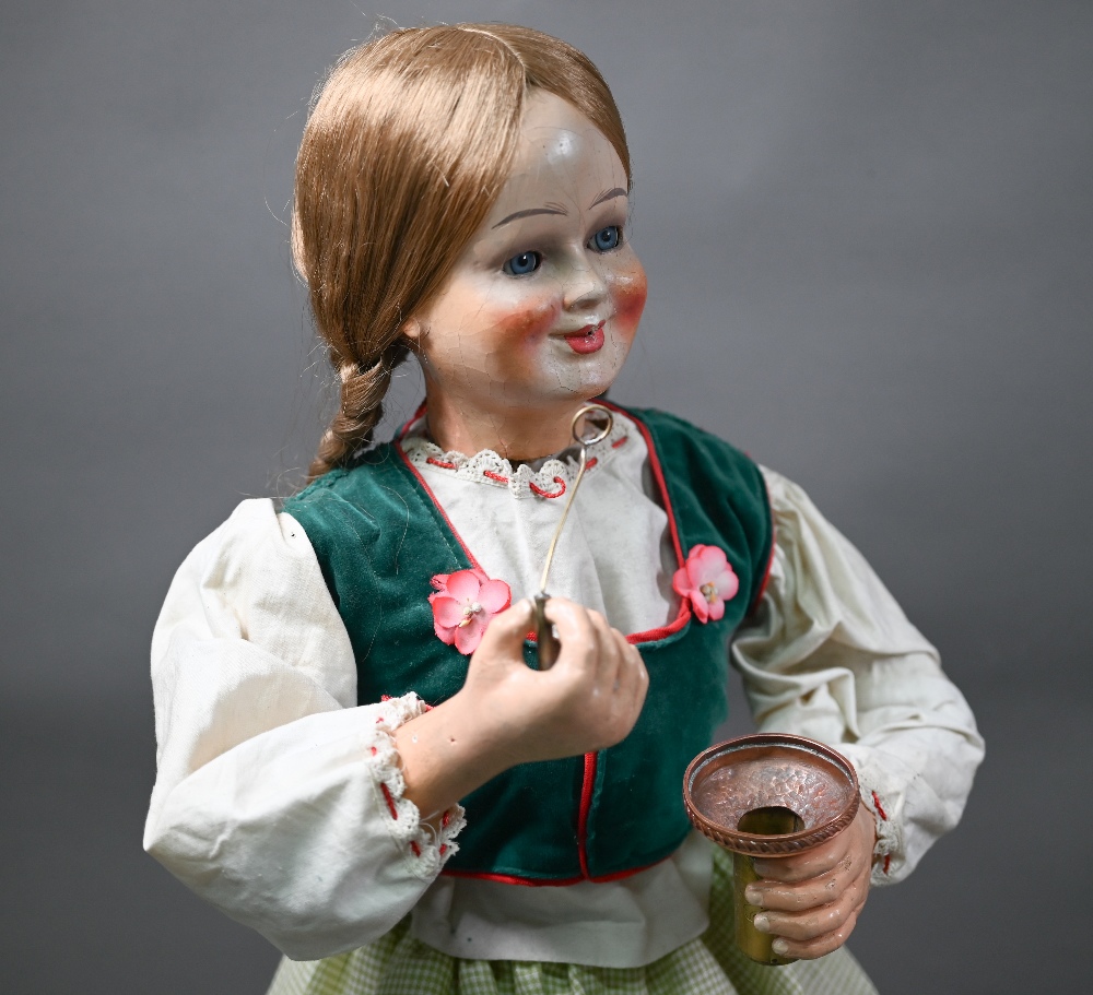 A large 19th century French automaton, Farmer's Daughter Blowing Bubbles, with duckling - she dips - Image 2 of 7