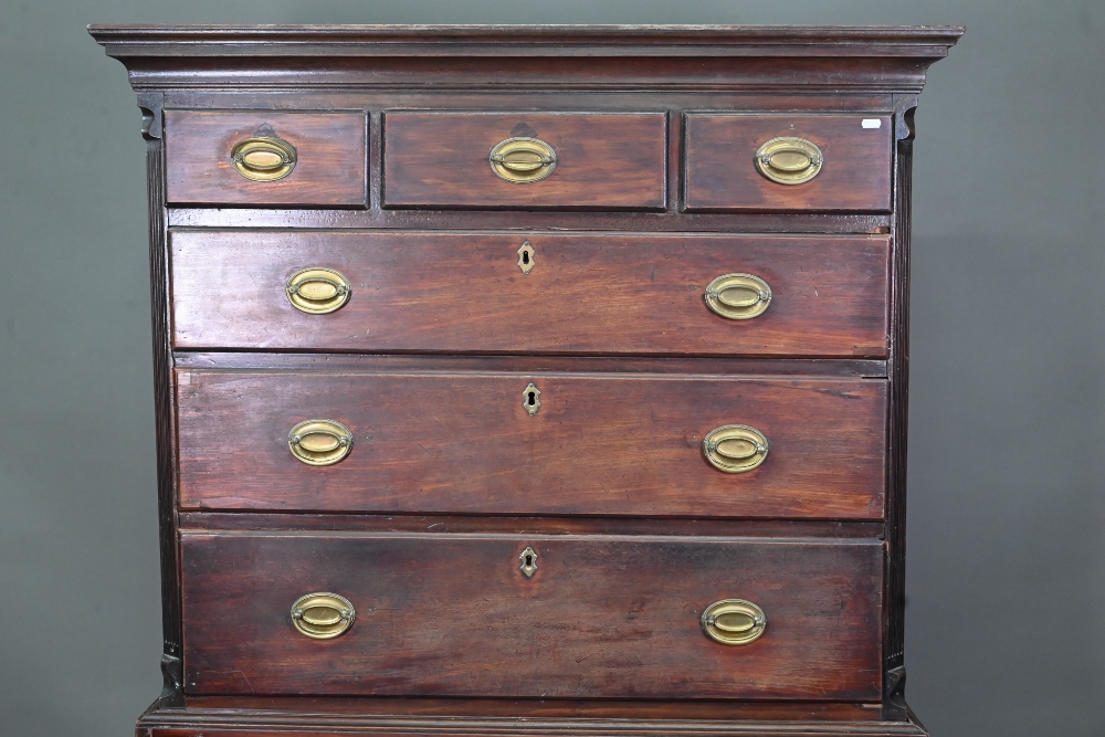 A George III mahogany chest on chest of three short over three long graduated drawers flanked by - Image 2 of 8