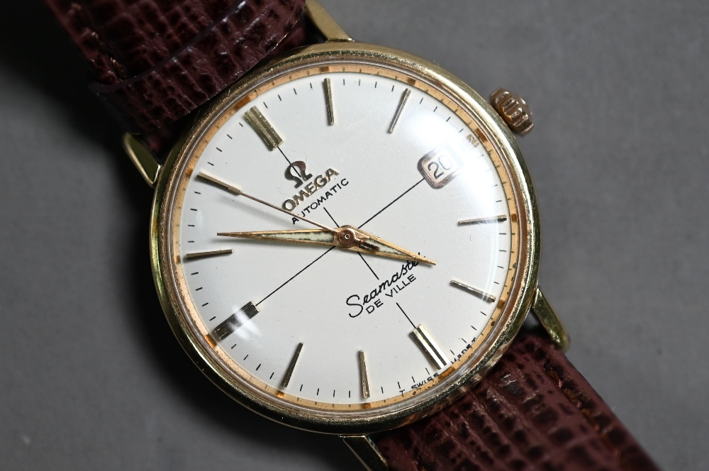 A gold plated Omega automatic Seamaster De Ville wrist watch, the champagne dial with gilt batons - Image 2 of 4