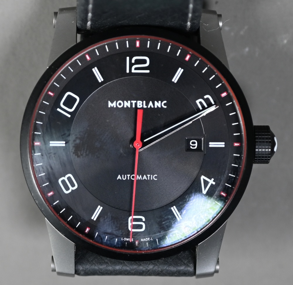 A Mont Blanc gents automatic wristwatch, stainless steel 41 mm dia. case with black bezel and - Image 7 of 7