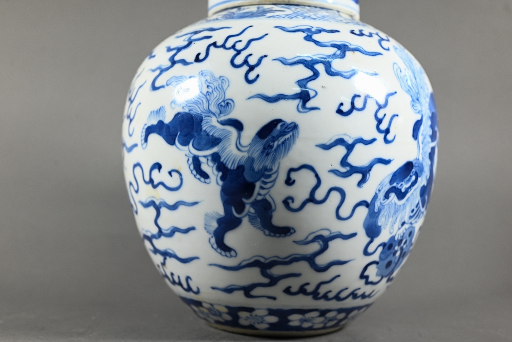 A pair of 19th century Chinese blue and white ginger jars and covers, each painted in rich tones - Image 9 of 10