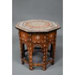 An old North Indian Hoshiapur octagonal bone inlaid table, 41 cm x 41 cm x 41 cm