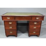 A military mahogany twin pedestal campaign desk by 'Arthur Foley & Son, Salisbury, 1892', the