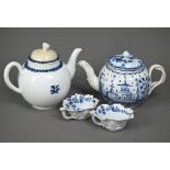 Two first period Worcester porcelain butter boats with blue and white floral painted decoration, 8.5