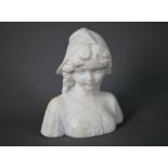 An alabaster head and shoulders bust of young woman, 15 cm h