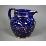 Politics: an interesting William IV blue glazed pottery jug, with gilded inscription commemorating