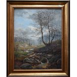 G Hatterley - Autumnal landscape with tree and tumbling stream, oil on canvas, signed lower left, 45