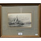 Clarkson Stanfield (1793-1867) - Pencil study of fishing smacks on the coast, signed indistinctly,