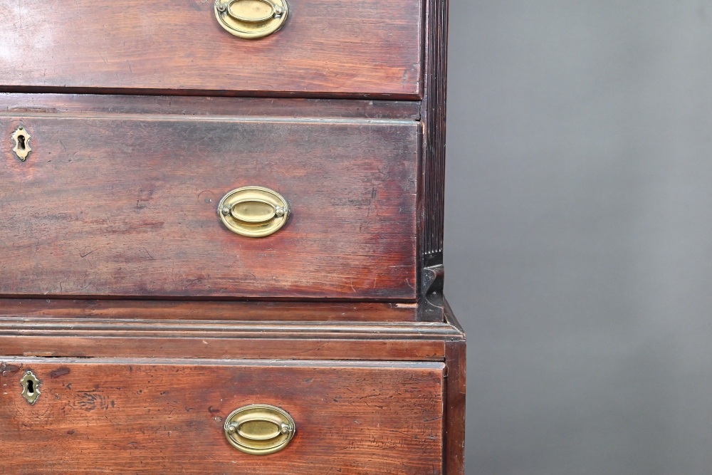 A George III mahogany chest on chest of three short over three long graduated drawers flanked by - Image 5 of 8