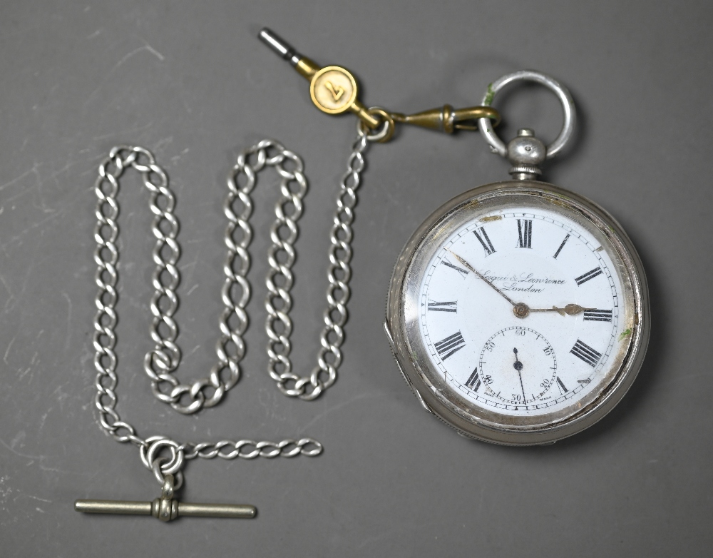 Laqui & Lawrence, London, a .925 cased key wind pocket watch with chain 4.30 ozt all-in