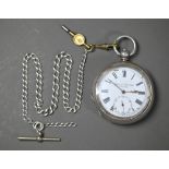 Laqui & Lawrence, London, a .925 cased key wind pocket watch with chain 4.30 ozt all-in