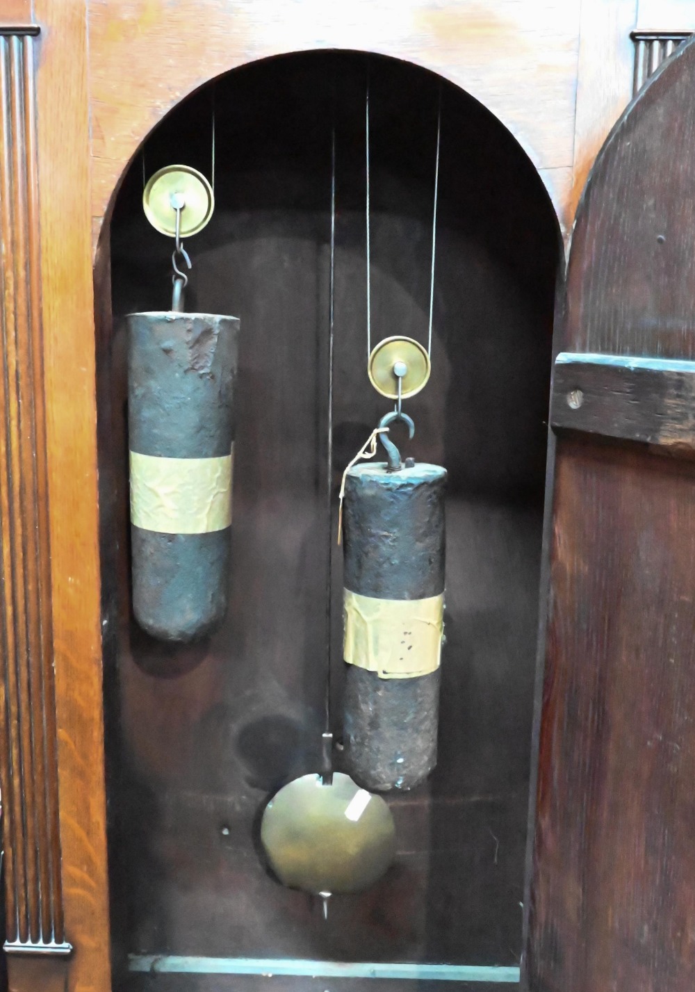 A Victorian oak and mahogany eight-day longcase clock, the oversize enamelled dial (35 cm x 35 cm) - Image 3 of 7