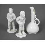 A pair of Victorian Royal Worcester white glazed china figures of a sailor and a street-urchin,