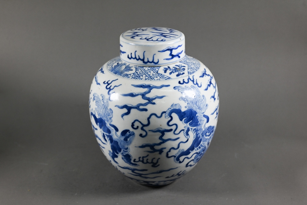 A pair of 19th century Chinese blue and white ginger jars and covers, each painted in rich tones - Image 2 of 10