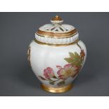 A Victorian floral-painted and gilded pot pourri vase with pierced cover, 1889, 13.5 cm