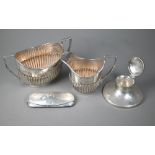A heavy quality half-reeded silver milk and sugar pair, John Henry Potter, Sheffield 1910, 13.2oz,