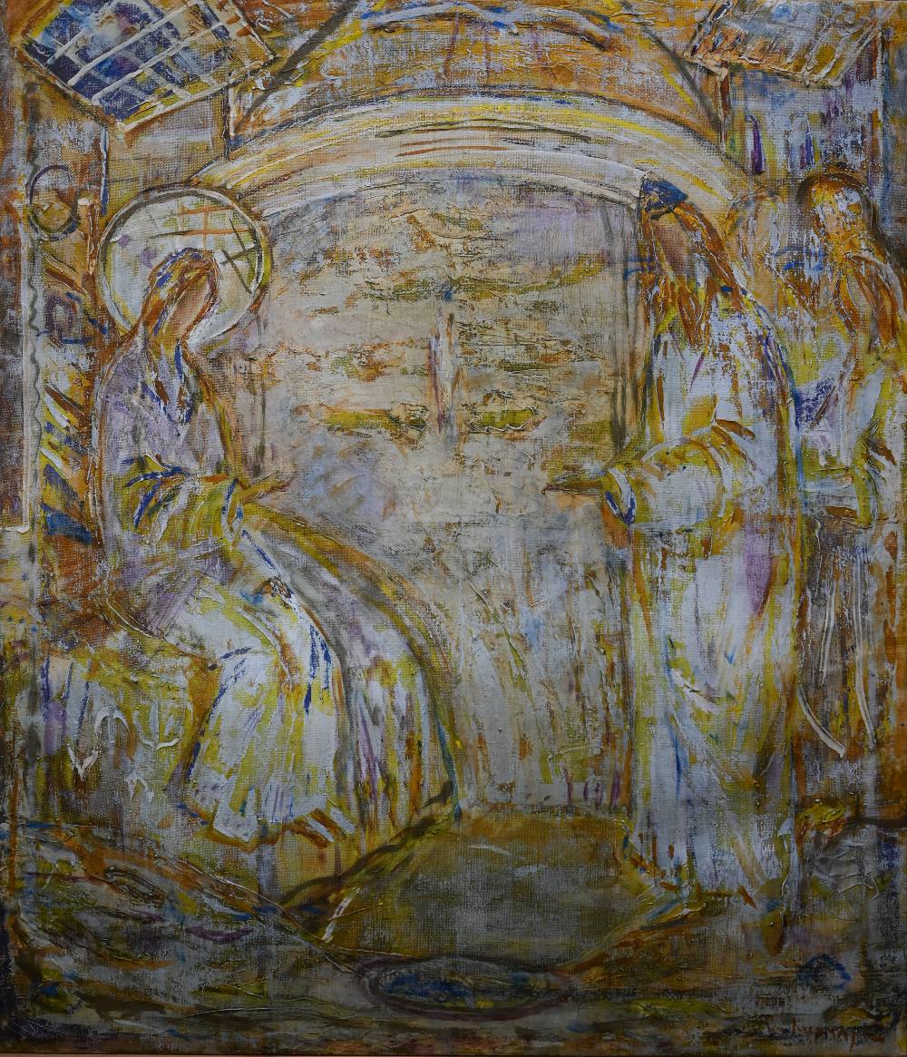 20th century Russian school - A trio of abstract figurative compositions of religious reference, oil - Image 7 of 14