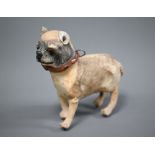 A 19th century French Roullet et Decamps clockwork pug-dog, covered with chamois leather, 17 cm high