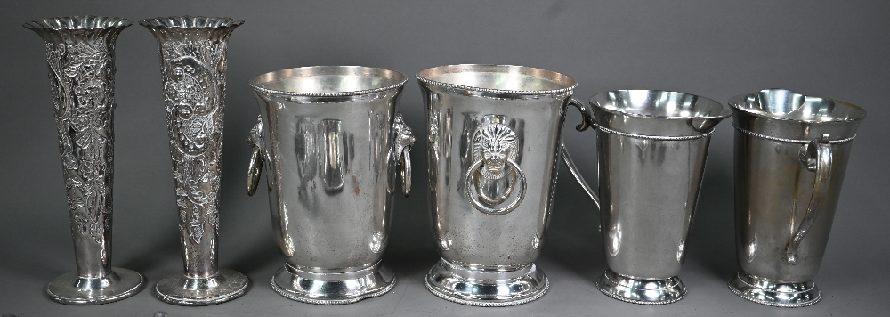 A quantity of electroplated wares, including a pair of flute vases, pair of ice buckets, pair of - Image 3 of 5