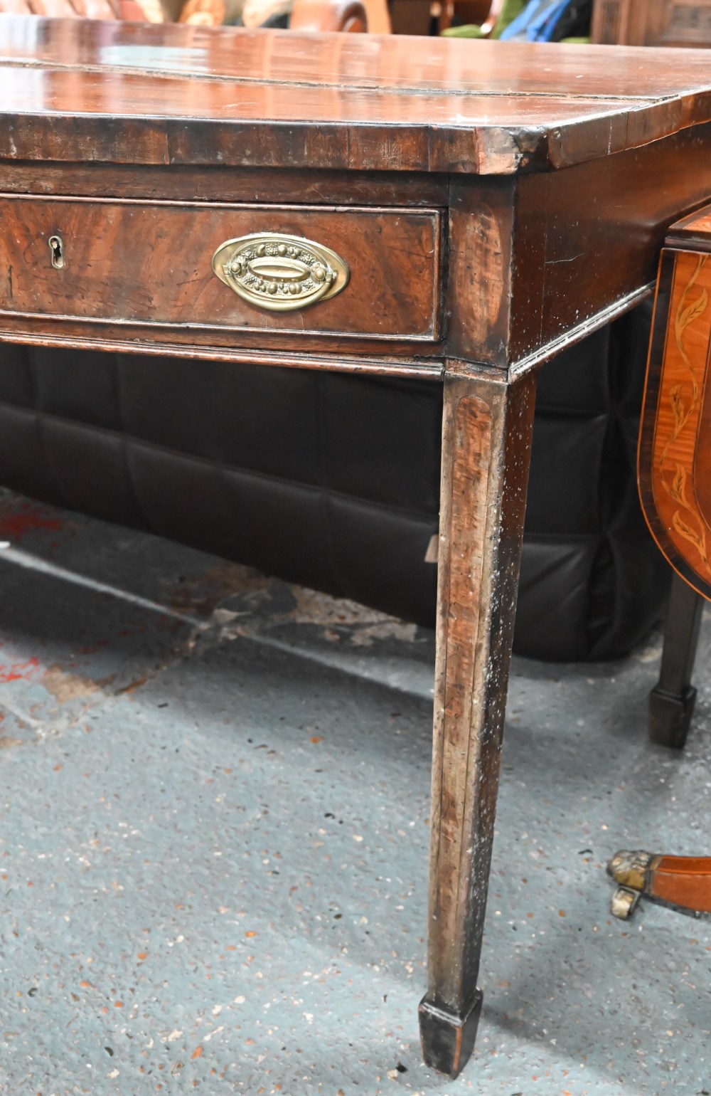 A Victorian mahogany bow-fronted sideboard with three drawers, raised on square tapering legs to - Image 2 of 8