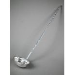 Unusual George III silver punch ladle with oval bowl and full silver handle, with engraved