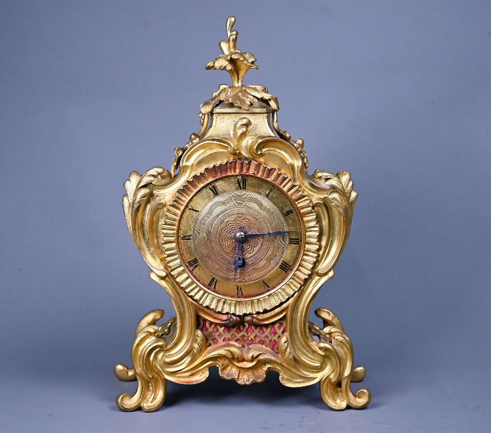 A French gilt ormolu cased 8-day fusee mantel clock, in the rococo style, with engine turned dial, - Image 2 of 6