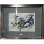 Philip Erskine (1933-2013) - 'Cape Vultures', crayon and wash, signed and inscribed, 33 x 47 cm