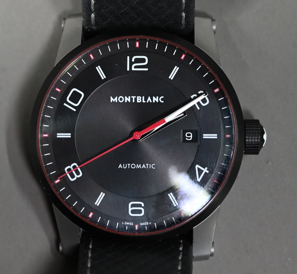 A Mont Blanc gents automatic wristwatch, stainless steel 41 mm dia. case with black bezel and - Image 4 of 7